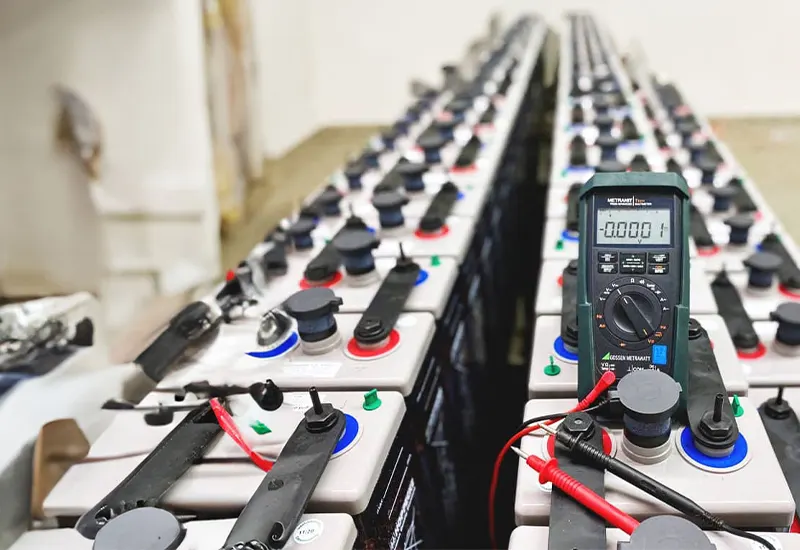 Batterieanlage mit Messgerät, Arbeitsplatz für Servicetechniker Batterieanlagen
